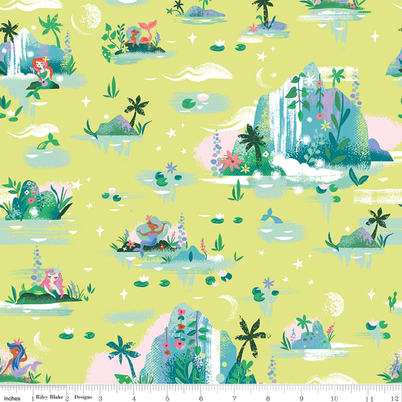 Mermaid Lagoon in Lemongrass (c15901-lemongrass) | Forever Neverland | Jill Howarth | Riley Blake